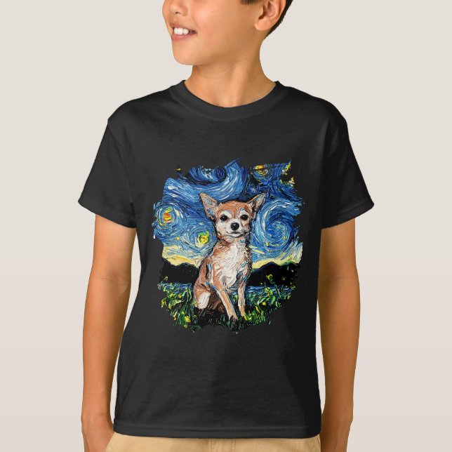 Camiseta Tan Chihuahua Starry Night Impresionist Dog Art b (Anverso)