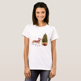 Camiseta Tan Dachshund graciosos Navidades perro con árbol