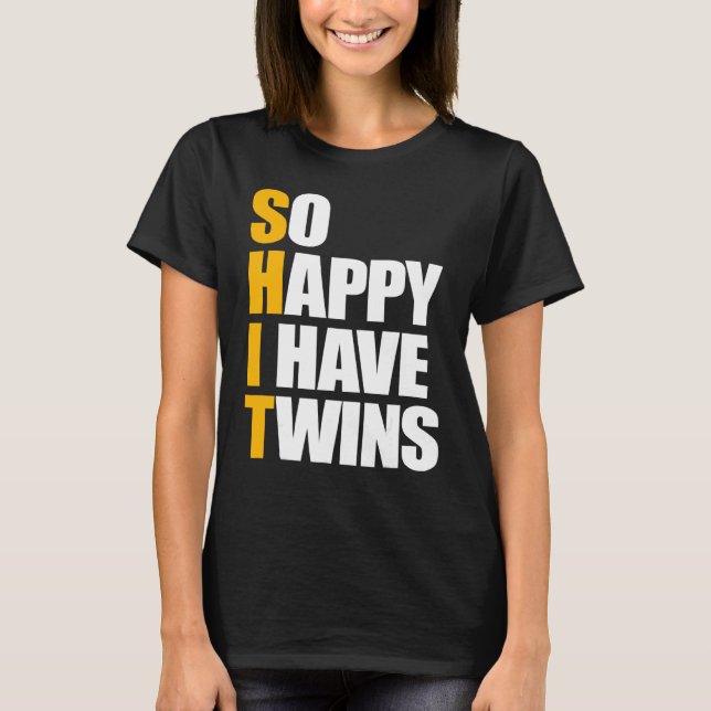 Camiseta Tan Feliz De Tener Gemelos Invitación De Embarazo  (Anverso)