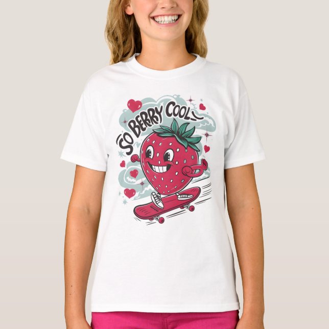Camiseta tan fresca de berry, fresa en patineta (Anverso)