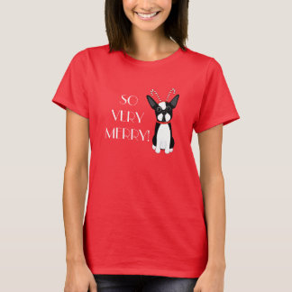 Camiseta ¡TAN MUY FELIZ! Navidad de Boston Terrier
