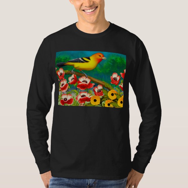 Camiseta Tanager occidental en sudadera de flores de jardín (Anverso)