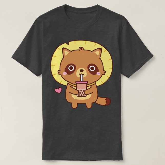 Camiseta Tanuki Cute Con Gorra De Paja Ama El Té De Burbuja (Diseño del anverso)