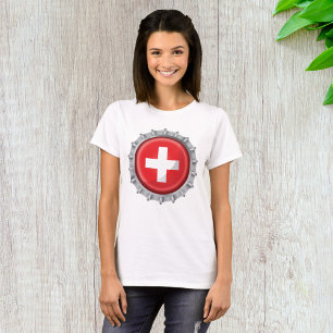 Camiseta Tapa de botella de la bandera suiza Cruz roja y bl