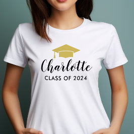 Camiseta Tapa de graduación con nombre en letra script dora