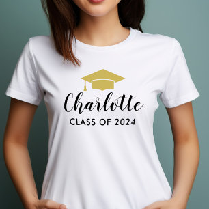 Camiseta Tapa de graduación con nombre en letra script dora