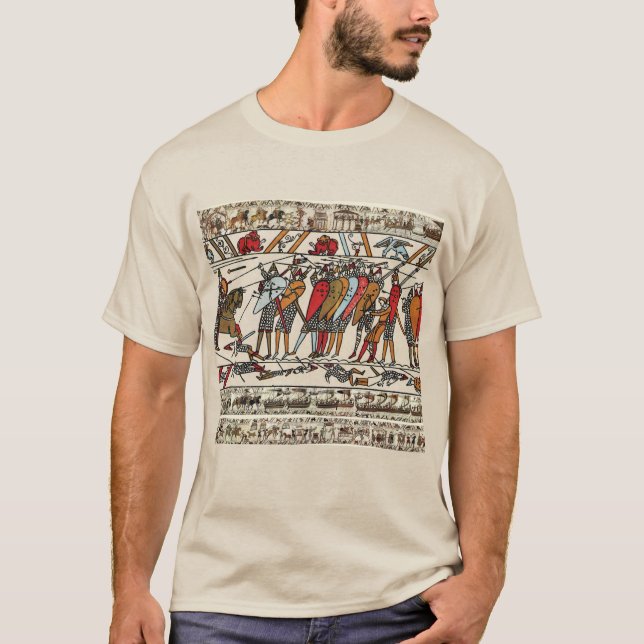 CAMISETA TAPESTRÍA BAYEUX, BATALLA DE ATAQUES, CABALLEROS N (Anverso)