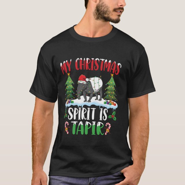 Camiseta Tapir usando el espíritu de Navidades de Santa Hat (Anverso)