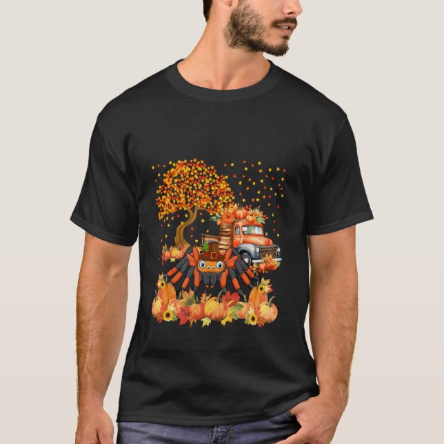 Camiseta Tarantula de Acción de Gracias con calabazas caída (Anverso)