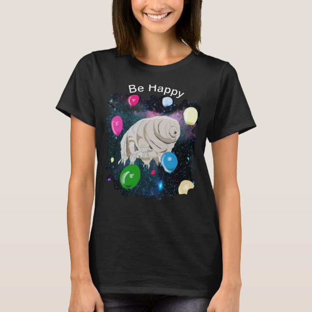 Camiseta Tardigrade flotando a través del espacio con globo (Anverso)