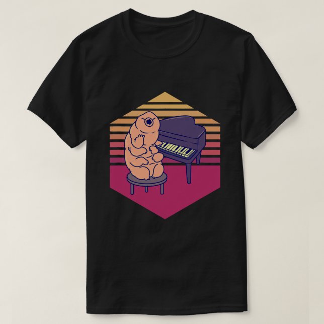 Camiseta Tardigrade Jugando Piano Vintage (Diseño del anverso)