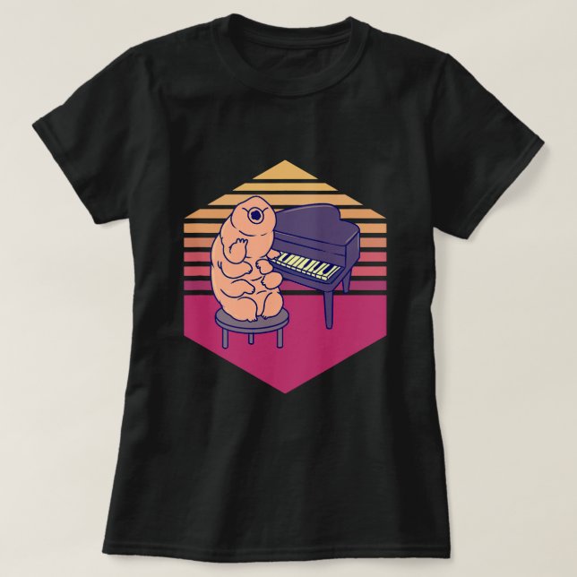 Camiseta Tardigrade Jugando Piano Vintage (Diseño del anverso)