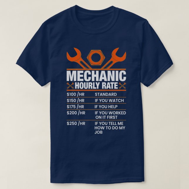 Camiseta Tarifa HORA Mecánica Graciosa Regalo Tasas de Trab (Diseño del anverso)
