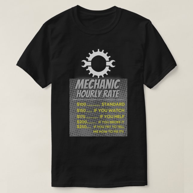 Camiseta Tarifa HORA Mecánica Graciosa Regalo Tasas de Trab (Diseño del anverso)