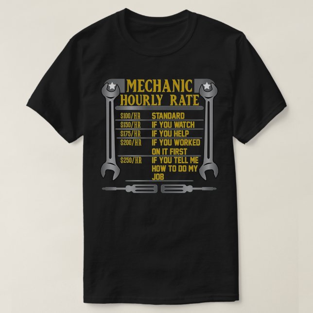 Camiseta Tarifa HORA Mecánica Graciosa Regalo Tasas de Trab (Diseño del anverso)