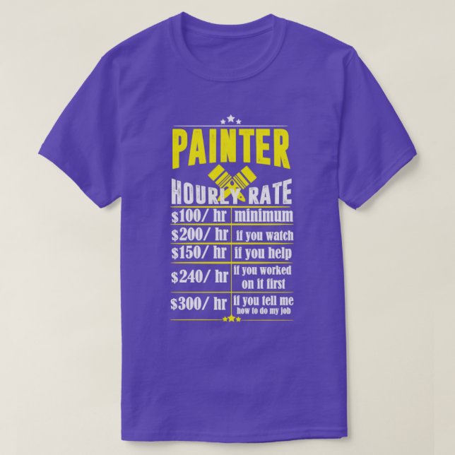 Camiseta tarifa horaria divertida del pintor (Diseño del anverso)