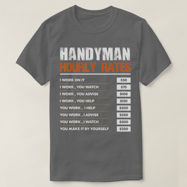 Camiseta Tarifa por hora de Handyman de regalo Gracia de ma (Diseño del anverso)