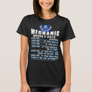 Camiseta Tarifa por Hora de Mecánico Calavera en la Espalda