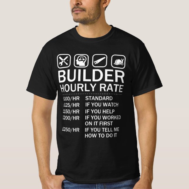 Camiseta Tarifa por hora del constructor - Construcción de  (Anverso)