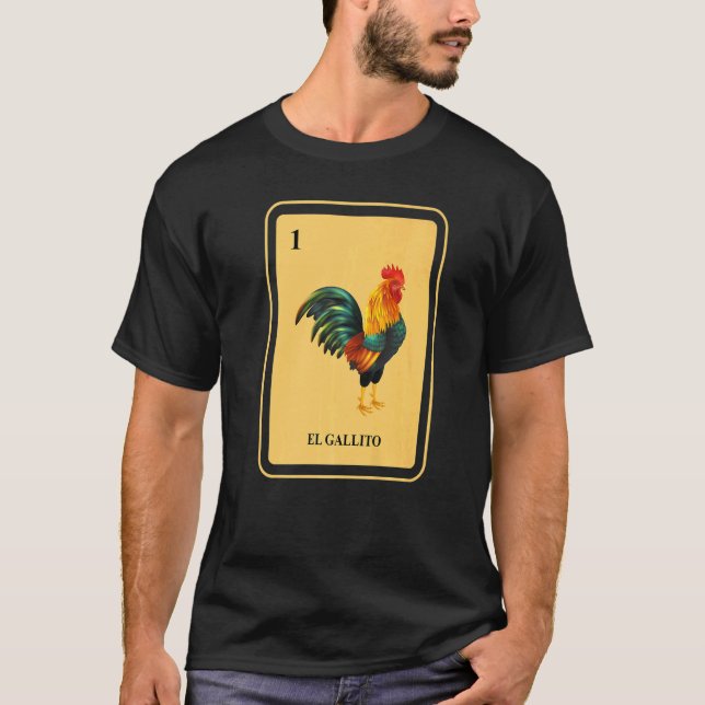 Camiseta Tarjeta de bingo tradicional de gallito para el ga (Anverso)