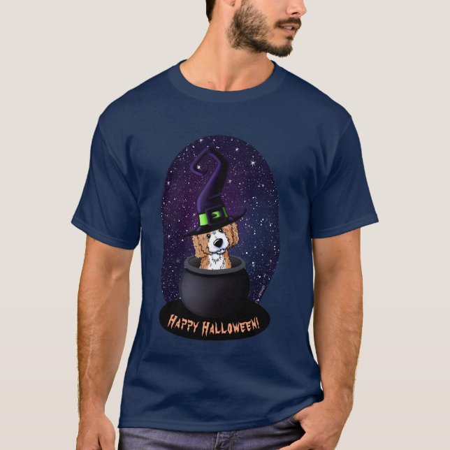 Camiseta Tarjeta de Halloween de Bruja Perro Garabato de Ki (Anverso)