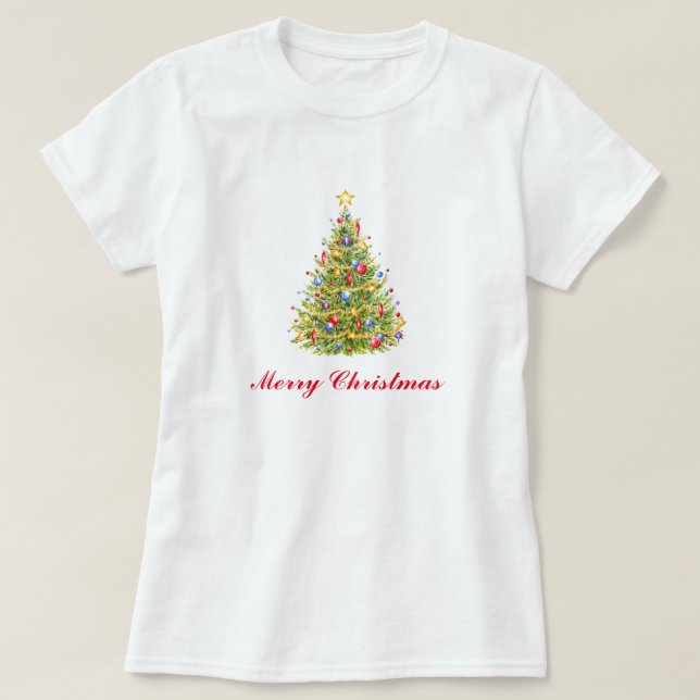 Camiseta Tarjeta de Navidad de árbol de Navidad tradicional (Diseño del anverso)