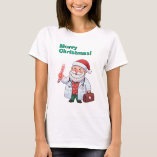 Camiseta Tarjeta de Navidad del Doctor Médico Santa Claus