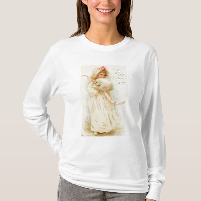 Camiseta Tarjeta de Navidad que representa a un chica con (Anverso)