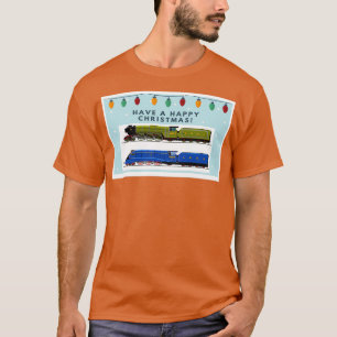 Camiseta tarjeta de navidades de locomotoras de vapor