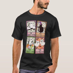 Camiseta Tarjeta de Tarot de Gato Negro de Halloween Retro