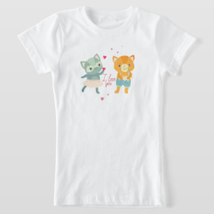 Camiseta Tarjeta de 'Te Amo' con Gatos Gato Romántico Ado