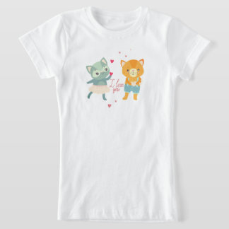Camiseta Tarjeta de 'Te Amo' con Gatos | Gato Romántico Ado