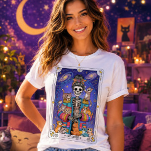 Camiseta Tarjeta del Tarot Cósmico del Esqueleto Amante de 
