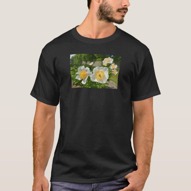 Camiseta Tarjeta postal de flores de peonías chinas blancas (Anverso)