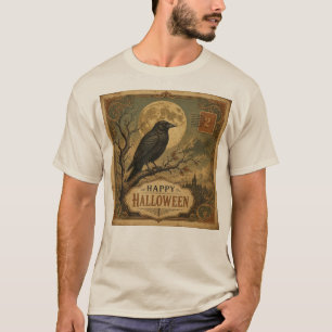 Camiseta Tarjeta Postal Vintage de Halloween Cuervo