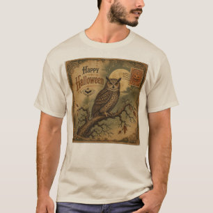 Camiseta Tarjeta postal vintage de Halloween de búho