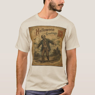 Camiseta Tarjeta postal vintage de Halloween de zombie