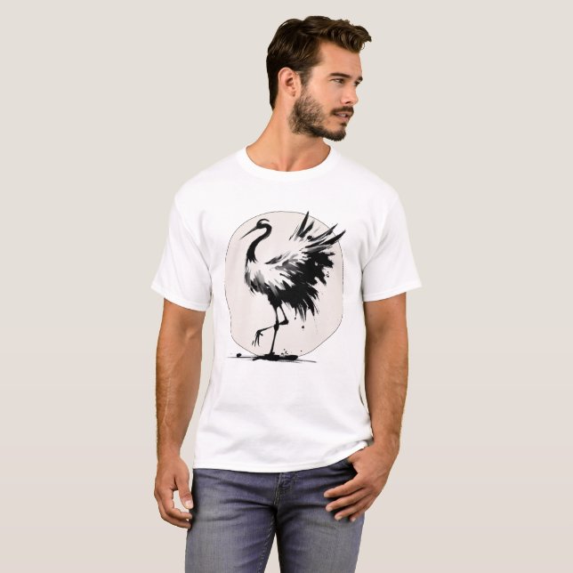 Camiseta Tarjeta Sumi-e Crane (Anverso completo)