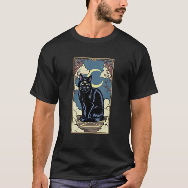 Camiseta Tarjeta Tarot 3 Gato Negro Oído Crescent Luna Góti (Anverso)