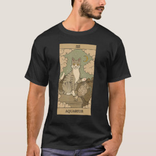 Camiseta Tarjeta Tarot Cat Aquarius Zodiac Horoscope Enero 