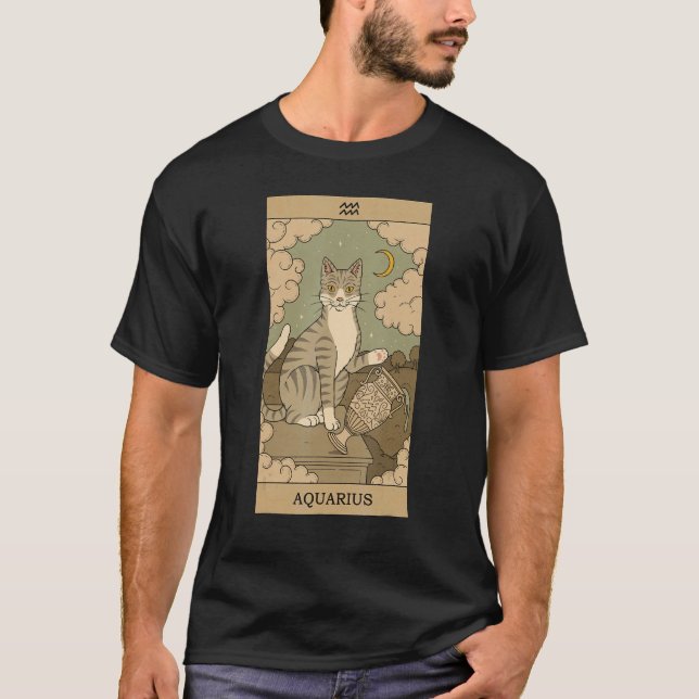 Camiseta Tarjeta Tarot Cat Aquarius Zodiac Horoscope Enero  (Anverso)