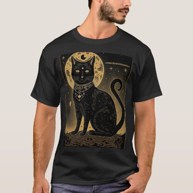Camiseta Tarjeta Tarot Crescent Moon And Cat Graphic (Anverso)