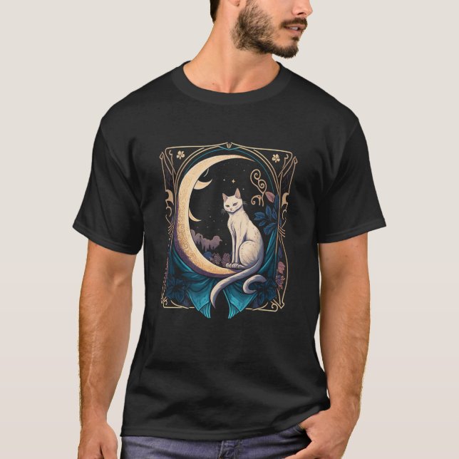 Camiseta Tarjeta Tarot Crescent Moon And Cat Graphic (Anverso)