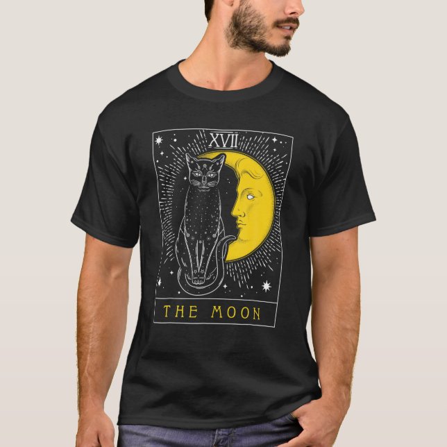 Camiseta Tarjeta Tarot Crescent Moon And Cat Graphic (Anverso)