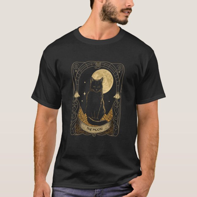 Camiseta Tarjeta Tarot Crescent Moon And Cat Graphic 1 (Anverso)