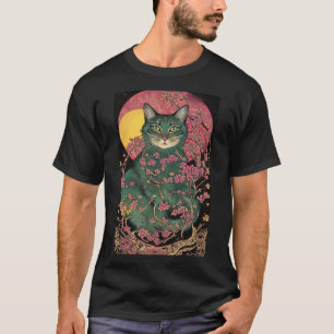 Camiseta Tarjeta Tarot Crescent Moon Y Cat Gráfica Mística