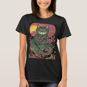 Camiseta Tarjeta Tarot Crescent Moon Y Cat Gráfica Mística