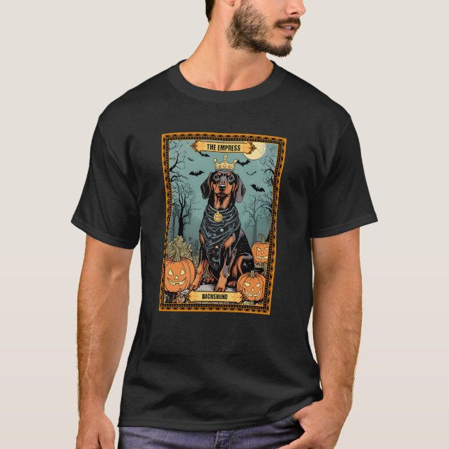 Camiseta Tarjeta Tarot de Empress Dachshund Halloween (Anverso)