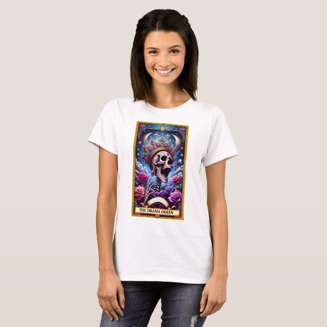 Camiseta Tarjeta Tarot divertida/Reina del drama (Anverso completo)