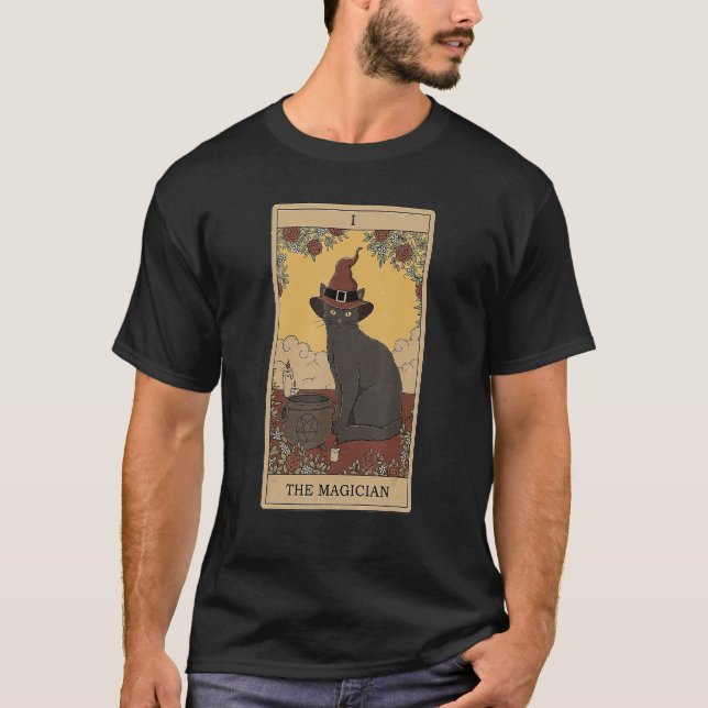 Camiseta Tarjeta Tarot El Gato Magiciano Y El Gato Gráfico  (Anverso)